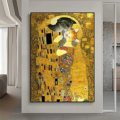 AREPAS DIY Diamant Gemälde Malen Nach Zahlen Kit Gustav Klimt Kat 40x80cm Diamond Painting Bilder, Groß 5D Diamant Painting Kit, Vollbohrer Kristall Stickerei Mosaik Gemälde für Wand Dekoration von AREPAS