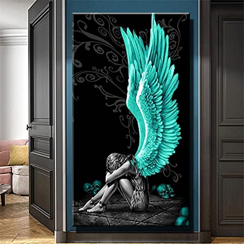 Groß 5D Diamant Malerei Set, Grüner Schädel-Engel 80x160cm DIY Diamant Gemälde Kreuzstich Kit, Diamant Painting Bilder, Crystal Strass Stickerei Kunst Basteln Diamond Painting für Wanddekoration von AREPAS