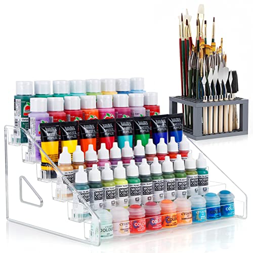 ARFETIGO 6-Schicht Acrylfarbe Organizer&Paint Pinsel Halter Snap-on Design Einfache Montage Farbe Speicher Rack für Acryl Handwerk Hobby Miniatur Modell Licht Farbe Dose Lagerung (grau) von ARFETIGO