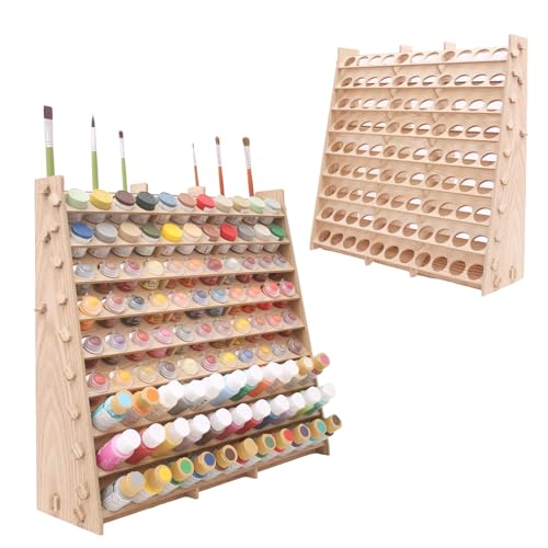 ARFETIGO Extra großer Holzfarb-Organizer mit 99 Ebenen, 99 Flaschen, Pinsel-Organizer und Pinselregal für Acryl, Öl, Handwerk, Hobby, Mini-Modell, Malstation, Malerei-Organizer für Künstler (vertikal) von ARFETIGO