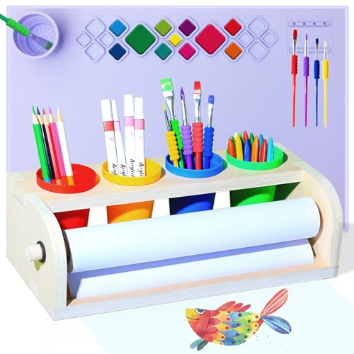 Tisch-Papierrollenspender, Kinder-Kunststaffelei, Staffelei für Kinder, Schreibtisch-Staffelei, Kinder-Papierrollen-Pinsel, Kinder-Kunsttisch-Kis-Papierrolle, Premium-Set (lila)… (Lila) von ARFETIGO