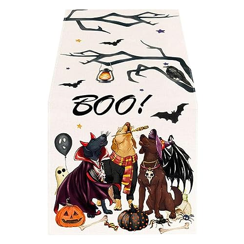 ARIOU Halloween-Stoff-Tischdecke, Kürbis-Geistertisch, Geister-Skelett-Tisch, Halloween-Tischdekoration, Tischdecke für Halloween, 185,4 x 33 cm Tischdecke von ARIOU