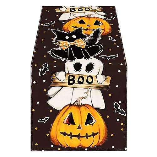 ARIOU Halloween-Stoff-Tischdecke, Kürbis-Geistertisch, Geister-Skelett-Tisch, Halloween-Tischdekoration, Tischdecke für Halloween, 185,4 x 33 cm Tischdecke von ARIOU