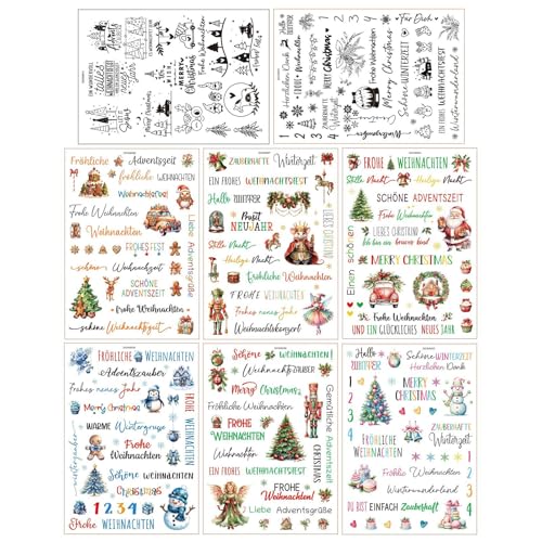 Transfer-Aufkleber – Rubbel-Aufkleber | Reiben Sie auf Transfers zum Basteln | Weihnachtsaufkleber zum Basteln | 8 x Vintage-Weihnachtsaufkleber für Papier, Stoff, Tassen, Scrapbooking-Materialien, von ARIOU