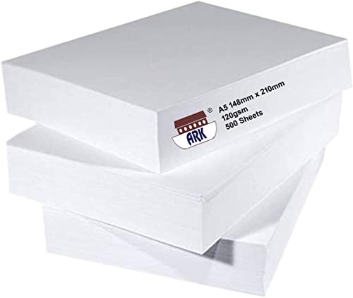 ARK 37360 Premium dickes Druckpapier, 120 g/m², für alle Drucker geeignet, A5, 500 Stück, Weiß von ARK