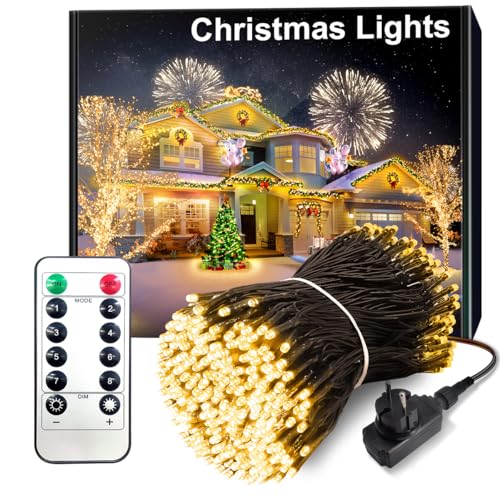 ARKOCHIC 100M Lichterkette außen, 1000 warmweiß LED Lichterkette Weihnachtsbaum außen innen mit Fernbedienung,8 Modi wasserdicht Weihnachtsbeleuchtung aussen für Garten Balkon Hochzeit Icicle von ARKOCHIC