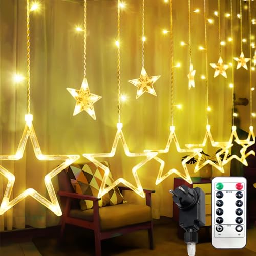 ARKOCHIC Lichterkette Sterne, 138 LEDs 2M Weihnachtslichterkette,Warmweiß Lichterkette Innen/Außen, Wasserdicht Weihnachtsbeleuchtung mit 12 Sterne und 8 Modi, Weihnachtsdeko Für Fenster, Lights von ARKOCHIC