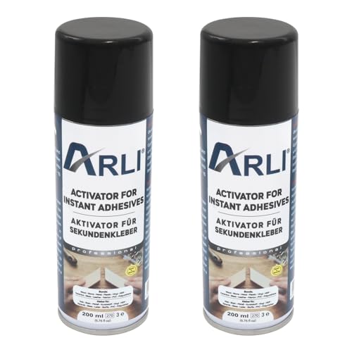 ARLI Aktivator Spray Aushärtungsbeschleuniger für Sekundenkleber 2x 200ml Aerosol Sprühdose ist geeignet für alle Schnellkleber auf Basis von Cyanacrylat sorgt für blitzschnelles Aushärten (2 Stück) von ARLI