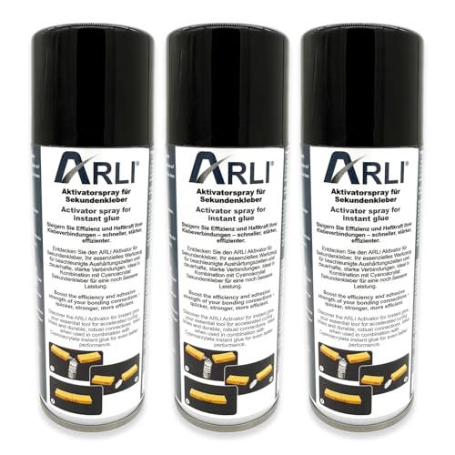 ARLI Aktivator Spray Aushärtungsbeschleuniger für Sekundenkleber 3x 200ml Aerosol Sprühdose ist geeignet für alle Schnellkleber auf Basis von Cyanacrylat sorgt für blitzschnelles Aushärten (3 Stück) von ARLI