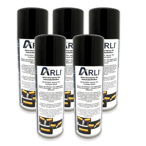 ARLI Aktivator Spray Aushärtungsbeschleuniger für Sekundenkleber 5x 200ml Aerosol Sprühdose ist geeignet für alle Schnellkleber auf Basis von Cyanacrylat sorgt für blitzschnelles Aushärten (5 Stück) von ARLI