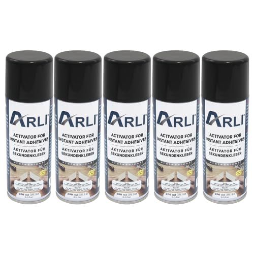 ARLI Aktivator Spray Aushärtungsbeschleuniger für Sekundenkleber 5x 200ml Aerosol Sprühdose ist geeignet für alle Schnellkleber auf Basis von Cyanacrylat sorgt für blitzschnelles Aushärten (5 Stück) von ARLI