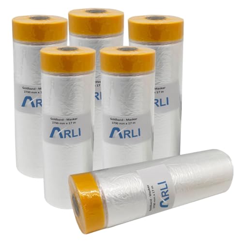 ARLI Masker Goldband 2700 mm x 17 m 6 Rollen Abdeckfolie mit Klebeband Malerfolie Baufolie Maler Lackierer Folie Tape (6x Stück) von ARLI