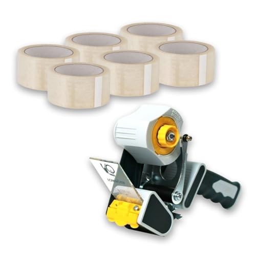 ARLI TWINCORE K206B Handabroller Set – LOW-NOISE Klebebandabroller mit Bremse + 6x PP Klebeband 48 mm x 66 m, Reißfest, Für Pakete bis 40 kg | Ergonomisch, Langlebig, Für Versandhandel & Büro von ARLI