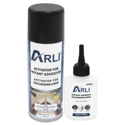 ARLI Sekundenkleber 50g mit Aktivator 200ml Spray für universelle Reperaturen mit hoher Haftfestigkeit Universal Cyanacrylat Kleber Set extra stark schnell trocknender Klebstoff von ARLI