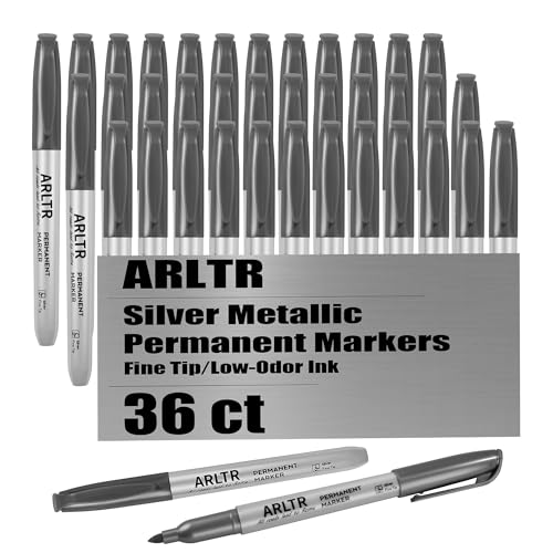 ARLTR Silbermetallische Permanentmarker, 36 Stück, silberne Metallic-Stifte für Künstler-Illustration, industrielle Markierung, DIY-Handwerk, Geschenkkartenherstellung von ARLTR