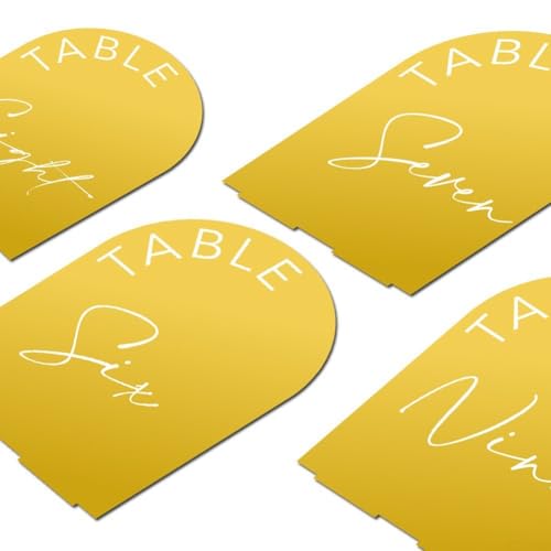 Glitzernde verspiegelte Acrylschilder, 10 Sets bogenförmige Tischnummern für Hochzeiten (Gold L) von ARMYJY