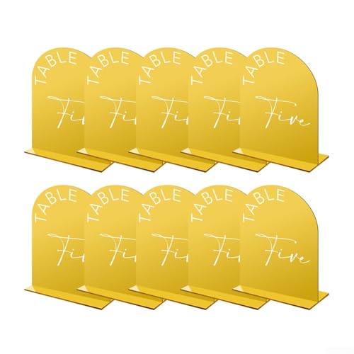 Glitzernde verspiegelte Acrylschilder, 10 Sets bogenförmige Tischnummern für Hochzeiten (Gold S) von ARMYJY