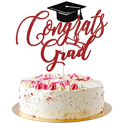 AROKIPPRY Congrats Grade Cake Topper – 2023 Abschlussfeier Dekorationen Zubehör – Abschlussfeier Kuchenaufsatz – Herzlichen Glückwunsch an Absolventen zur Dekoration (Gold und Schwarz) (Rot) von AROKIPPRY