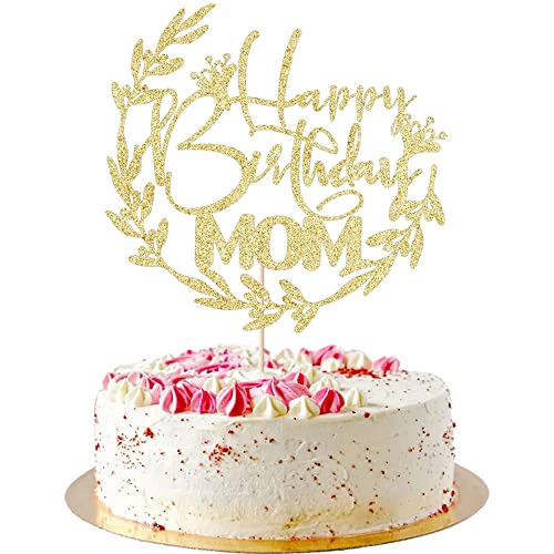 AROKIPPRY Happy Birthday Mom Cake Topper - Muttergeburtstag Kuchen Dekor Geburtstag Party Dekor für Mama - Muttertag Party Kuchen Topper Golden Flash (Gold) von AROKIPPRY