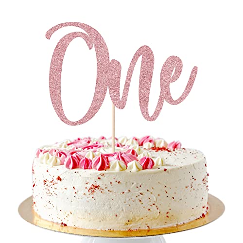 AROKIPPRY Kuchendekoration zum ersten Geburtstag – Glitzer ein Schild zum 1. Geburtstag – für Babyparty-Gastgeschenke, Baby-Geschlechtsoffenbarung, Baby-Geburtstagsparty (Roségold) von AROKIPPRY