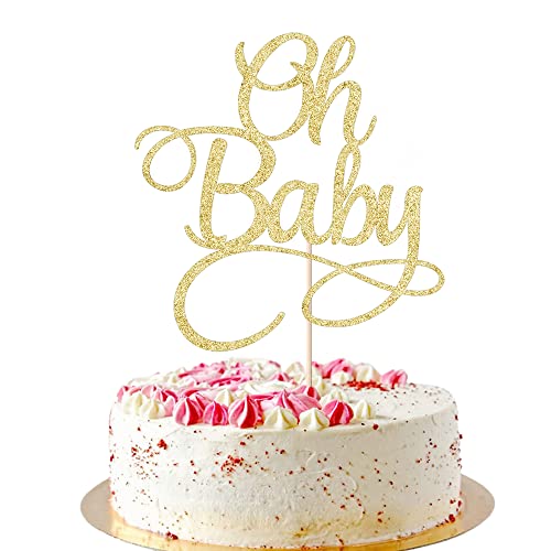 AROKIPPRY Oh Baby Kuchendekoration, Baby-Party-Kuchendekoration, Baby-Taufe oder Neugeborenes Geschlecht offenbaren, Party-Kuchendekoration, Goldblitz, Oh Baby von AROKIPPRY