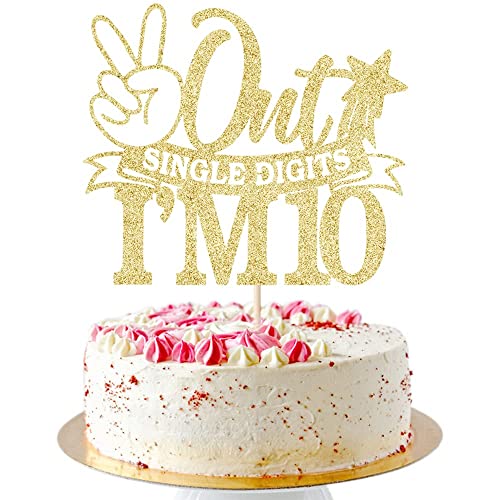 AROKIPPRY Out Single Digits I'm 10 Cake Topper, Glitzer Double Digits 10 Cake Decorations, Boys Girls Happy 10th Birthday Dekorations Supplies (Gold) von AROKIPPRY