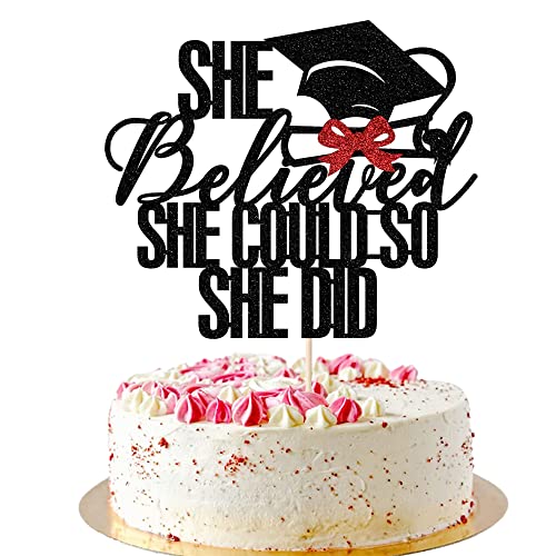 AROKIPPRY She Believed She Could So She Did Cake Topper, 2023 Graduation Cake Topper, 2023 High School/College/University Graduation Party Dekoration Supplies (schwarz) von AROKIPPRY