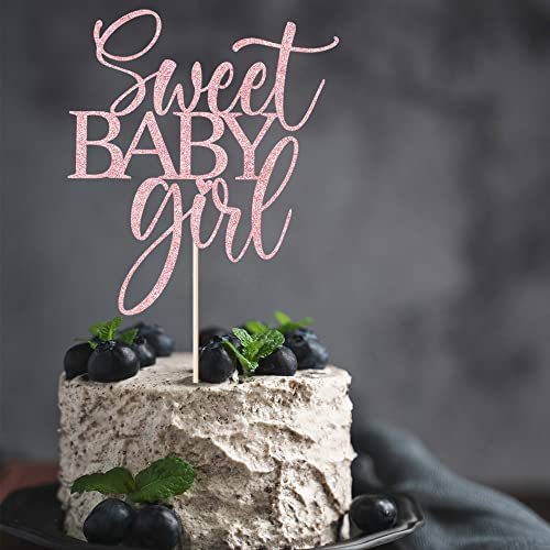 AROKIPPRY Sweet Baby Girl Cake Topper - Rose Gold Glitter Sweet Baby Girl Cake Topper für Baby Shower, Its A Girl Cake Toppers, Baby Girl Shower Cake Topper Dekorationen von AROKIPPRY