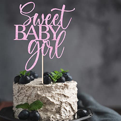 AROKIPPRY Sweet Baby Girl Kuchenaufsatz – Rosa Gold Glitzer Sweet Baby Girl Kuchen Topper für Babyparty, Its A Girl Kuchendekoration, Baby Girl Shower Cake Topper Dekorationen von AROKIPPRY