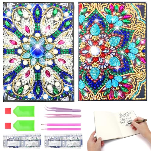 AROMUJOY Diamant Painting A5 Notizbuch, 2 Stück Mandala Notizbuch Diamantmalerei, Diamond Painting Notizbücher, Geschenke für Mädchen Weihnachten Kindertag Geburtstagsgeschenk von AROMUJOY