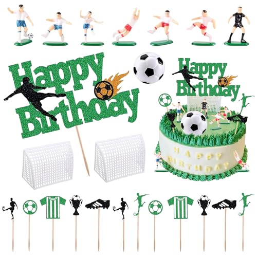 ARONRAVE Tortendeko Fussball, 23 pcs Fußball Tortendeko Set Fußball Kuchen Deko Fußball Geburtstagstorte Topper Dekorationen Fußballfiguren Kuchen Toppers für Fußball Party Dekoration von ARONRAVE