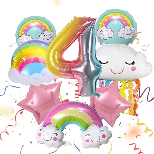 ARONRAVE Regenbogen Deko Mädchen 4 Jahre, Folienballon Regenbogen Deko Kindergeburtstag Rosa Stern Pastell Rundballons Jungen Mädchen Geburtstag Party Dekoration von ARONRAVE