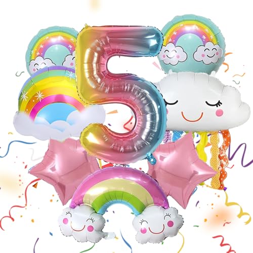 ARONRAVE Regenbogen Geburtstagsdeko Mädchen 5 Jahre, regenbogen deko kindergeburtstag regenbogen deko Wolken Luftballon kuchendeko regenbogen für Mädchen Geburtstag Deko von ARONRAVE