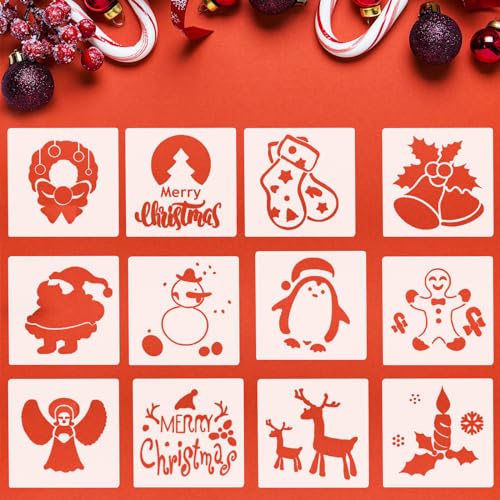 ARONRAVE Schablonen Weihnachten, 12 Stück Weihnachten Schablone Set Zeichenschablonen Malschablonen für Scrapbooking Fotoalbum DIY Geschenkkarten Geschenke Weihnachten Kinder von ARONRAVE