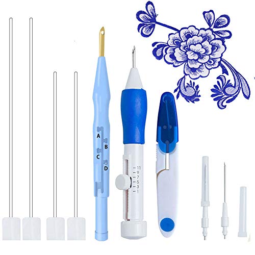 Magisches Stickstift-Set, Sticknadel-Webwerkzeug, verstellbares Stanznadel-Nähset, Teppichgarn, Nadel, Stickstift, Filzeinfädler, Anfänger, Anfänger von AROYEL