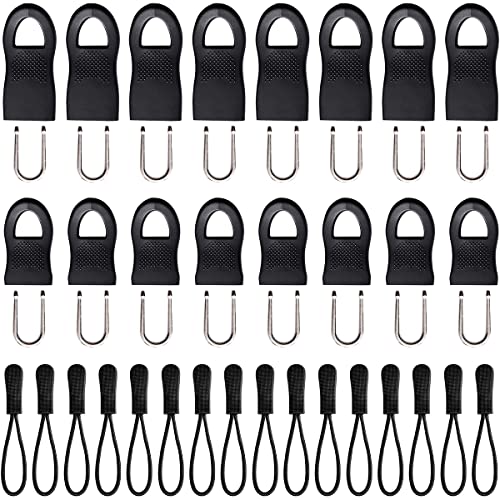 32 Stück Reißverschluss Zieher, Anti-Rutsch Reissverschluss Fixer Reparatur Set mit Abnehmbarem Zipper Puller mit Zwei Größen und Reißverschlussschnur für Kleidung, Taschen (Schwarz) von ARPDJK