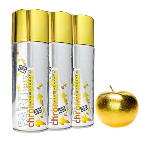 ARPON Spray Chromeffekt 3X Gold - Metallic-Lack 400 ml - Aerosol-Farbe für Malerei und Dekoration sowie Renovierung - Schnelltrocknende Sprühlack für Metalloberflächen Holz, Glas, Keramik von ARPON