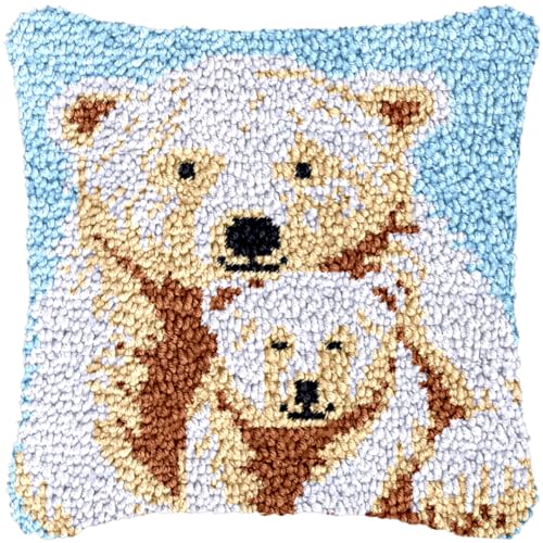 ARRITS Latch Hook Kissen Kit, Tier Eisbär Knüpfkissen Set für Anfänger Erwachsene oder Kinder zum Selber Knüpfen, DIY Knüpfteppich Knüpfpackung knüpfen set, Knüpfhaken Set 43 x 43 cm von ARRITS