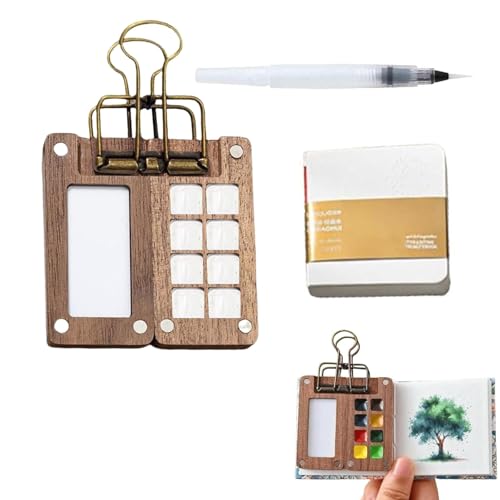 3 Stück Mini Palette, Mini Aquarell Set, Pocketartist Travel Set, 8 Grids Mini Holz Reise Malpalette Malkasten, Aquarell-Reise-Set mit Binder-Clips für Maler, Künstler, Studenten von ARROMI