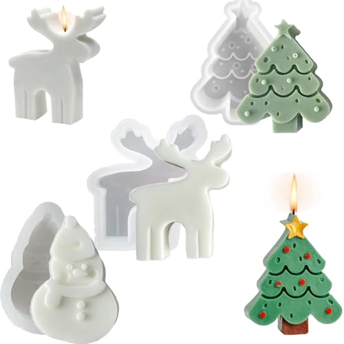 3 Stück Silikonformen Gießformen Weihnachten,Silikonform Weihnachten, Elch Schneemann Weihnachtsbaum Kerzengießform DIY Kerzenherstellung Form für die Herstellung von Kerzen von ARROMI