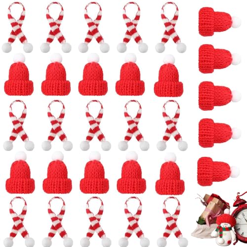 ARROMI 30 Stück Kleine Weihnachtsmützen, Mini-Strickmützen des Weihnachten, Nikolausmützen Klein für Weihnachten, Weihnachtsfeiern - Rot von ARROMI