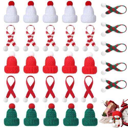 ARROMI 30 Stück Kleine Weihnachtsmützen, Weihnachtsmütze, Nikolausmütze, Mini Weihnachtsmütze Und Schal Set, Für Tischdekoration, Schneemann, Dekoration, Geschenk, Dekoration, Party ﻿ von ARROMI