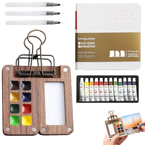 Holzpalette, Aquarell-Palette, Aquarell-Palette, Reisen, Mini-Box, Reise-Maltablett für Aquarelle, tragbare Aquarellpalette (8 Raster) von ARROMI