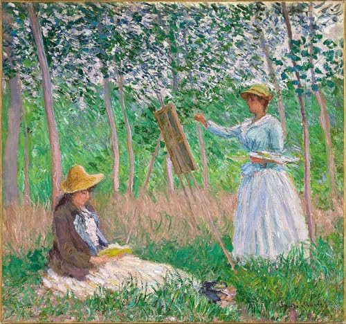 ARRTTLSS Grafti Leinwanddruck Kunst Poster Auf Leinwand Kunstdruck Blanche hoschedé an ihrer Staffelei mit suzanne hoschedé Lesung von claude monet Berühmte Gemälde für Wohnzimmerdekoration 60x90cm von ARRTTLSS