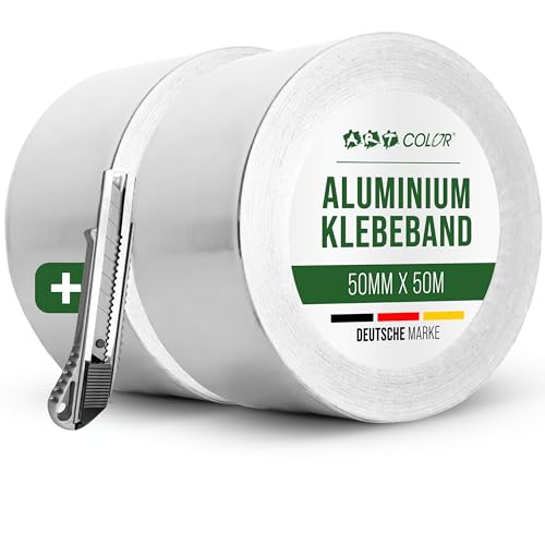 ART COLOR Aluminium Klebeband 50mm x 50m, 2 Rollen – Hitzebeständiges Alu Klebeband für Abdichtung & Reparaturen, wasser- und dampfdicht von ART COLOR