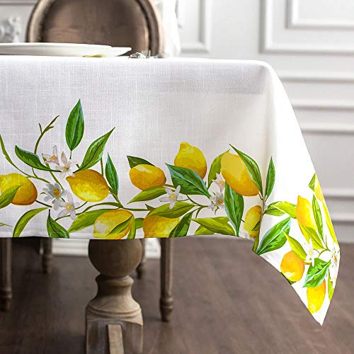 ARTABLE Rechteckige Sommer-Tischdecke, Frühlingsdruck, Blumengras und Vintage-Blumenmuster, Tischdecke für Ostern, Picknick, Outdoor, Zuhause, Urlaub, lange Esszimmer, Küche, Zitrone, 132 x 178 cm von ARTABLE