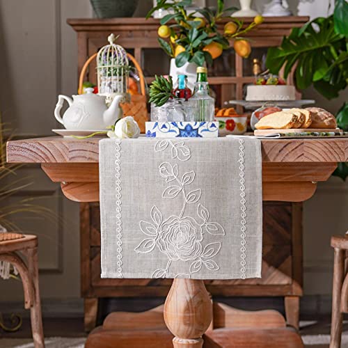 ARTABLE Spitze Rose Rechteck Tisch Flagge Tischdecke pastoralen Retro Exquisite Esstisch Couchtisch Kamin Schrank Kommode Hochzeit Urlaub (Linen-White, 32 x 150 cm) von ARTABLE