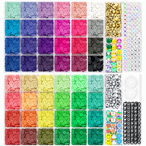 ARTDOT Perlen Set, 10982 Stück in 48 Farben, Heishi Clay Beads für Freundschaftsarmbänder Selber Machen, Schmuck Bastelset Geschenk für Mädchen ab 10 Jahren und Erwachsene, mit Buchstabe Perlen von ARTDOT