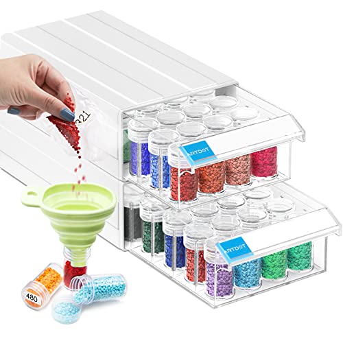 ARTDOT 2 Set Diamond Painting Aufbewahrungsbox, Stapelbare 64 Stück 5D Diamant Painting Zubehör mit Trichter Stickers von ARTDOT