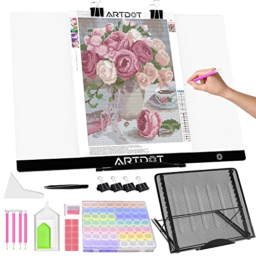 ARTDOT Leuchttisch A2 für 5D Diamond Painting Zubehör, Einstellbare Helligkeit Diamant Painting Lichtplatten mit Ständer von ARTDOT